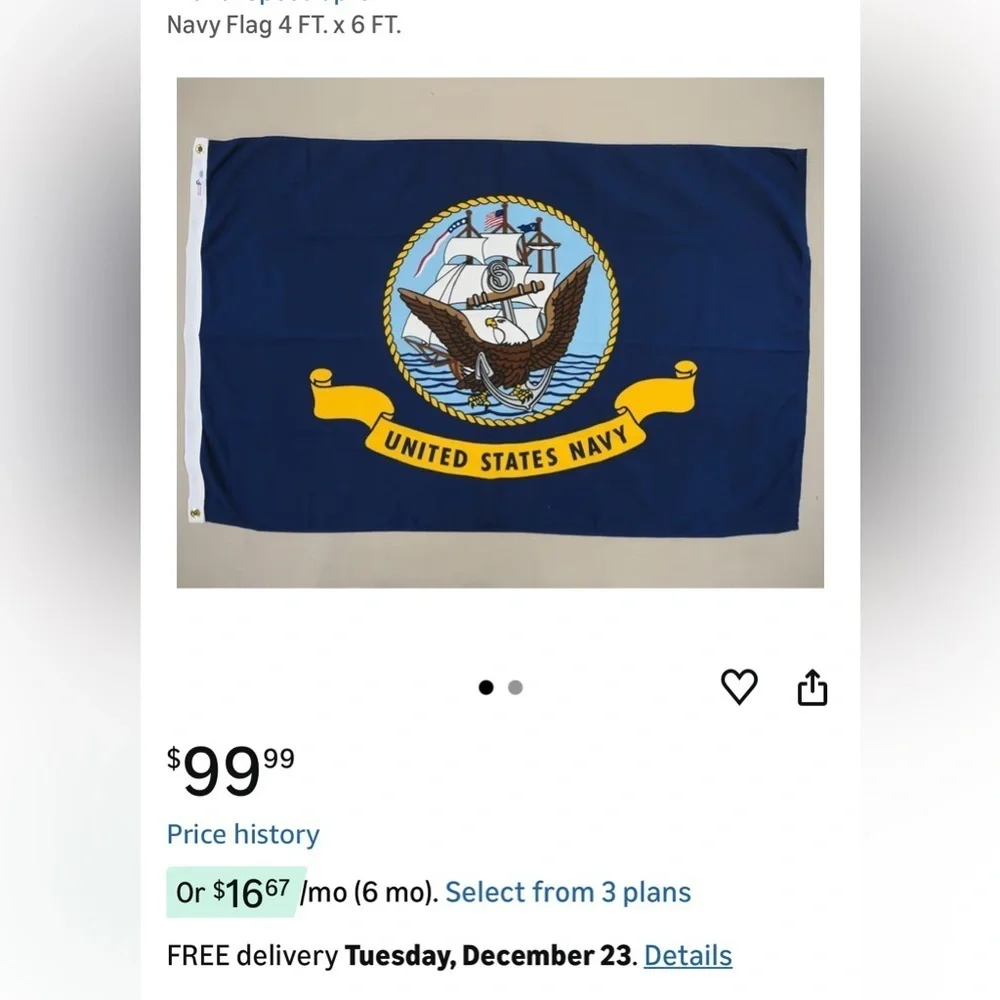 NEW- United States Navy Flag 4ft wide - 6ft Long Official Navy logo